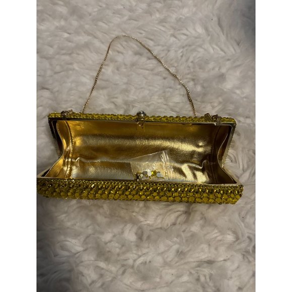 Gold Rhinestone Encrusted Barrel Shaped Clutch Purse Formal Prom